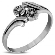 Plain Sterling Silver Flowers Ring, rp749